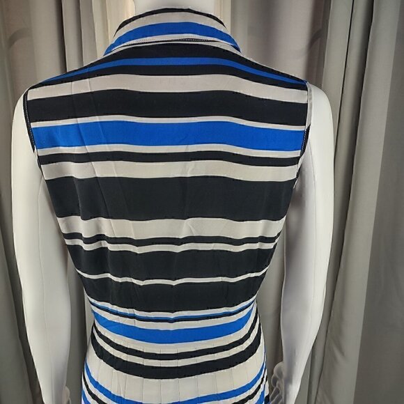 Calvin Klein Center Front Button Striped Shirt Narrow Pleated Skirt Dress Size 6 - Picture 4 of 10